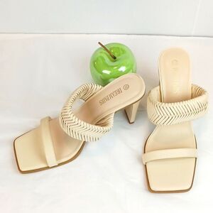 Dream Paris women's nude slip on square toe heels with braided straps size 10